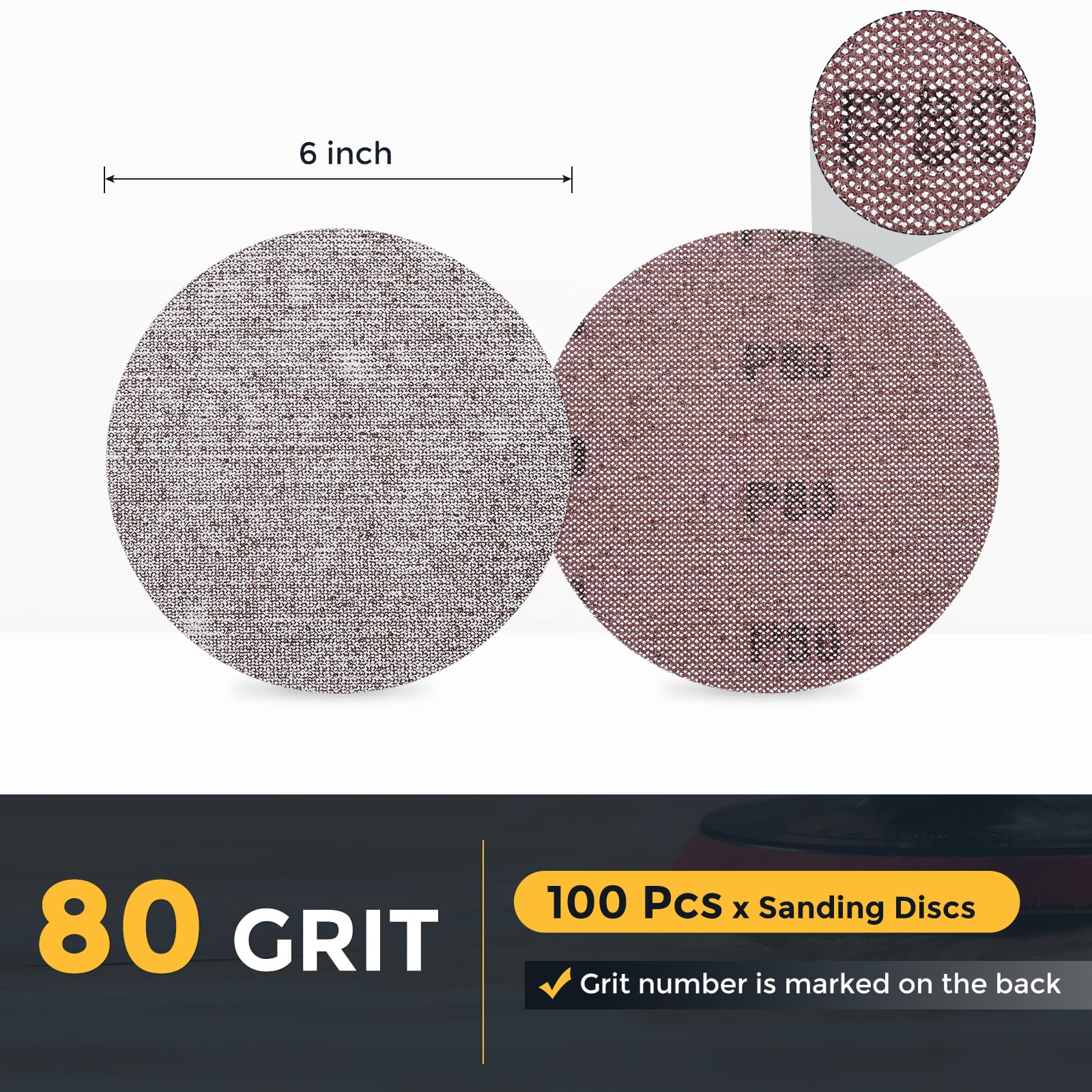 sourcing map Disco de lijado de malla de 150 mm, 100 unidades de papel de lija de grano 80 libre de polvo para paneles de yeso con gancho y bucle para suelos de masilla de yeso