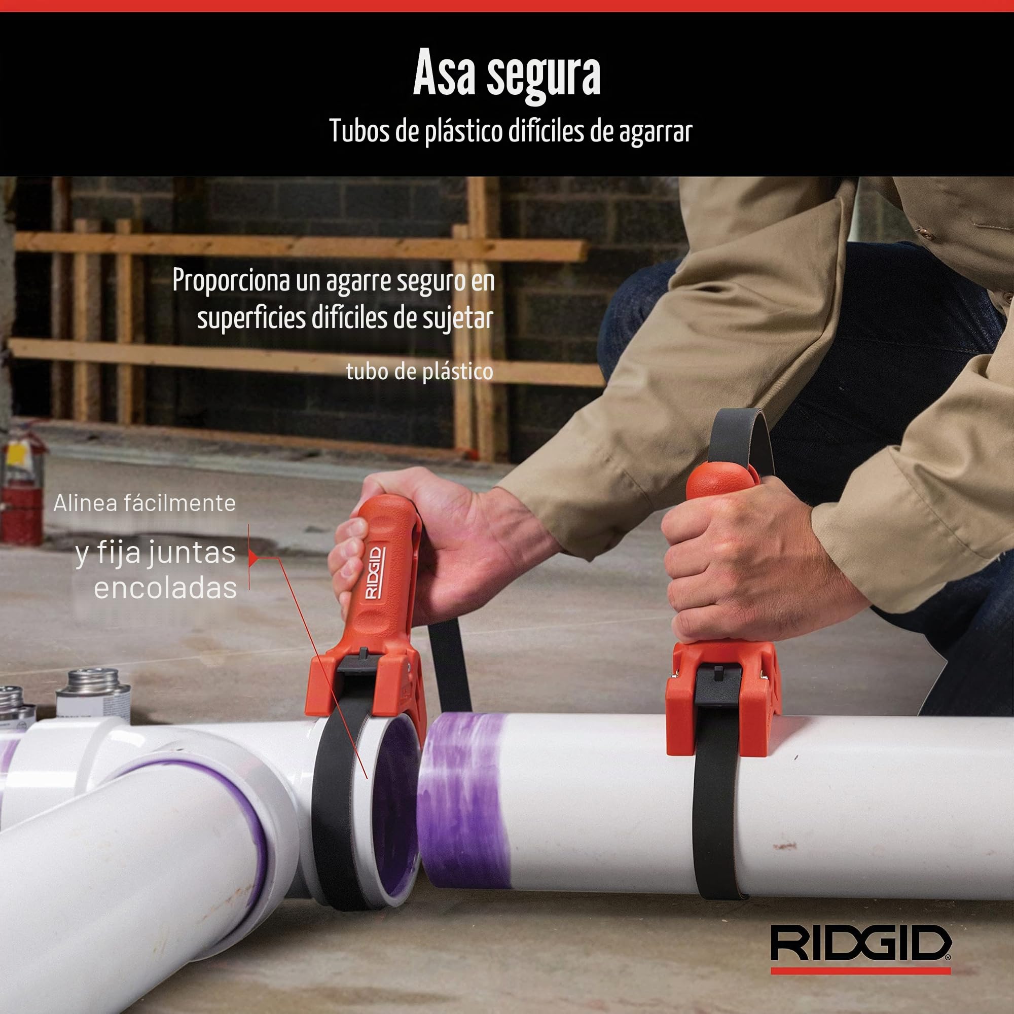 RIDGID 42478 Asidero de tubos STRAPLOCK, Llave de correa de 3 a 8 pulgadas