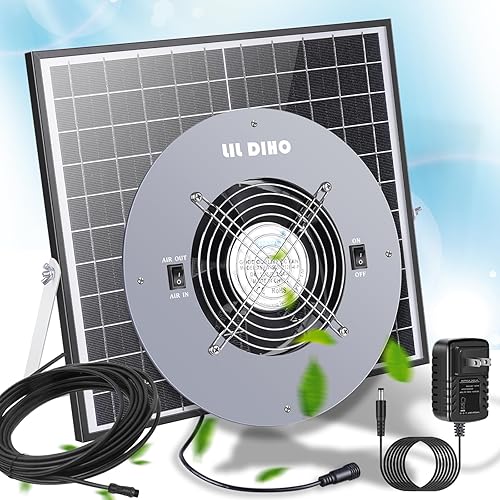 LilDiho 30W solar attic fan- solar exhaust fan, Two Charging Options, IPX7 Waterproof Fan 32.8Ft, Solar Fan for Attic, Underground Space,