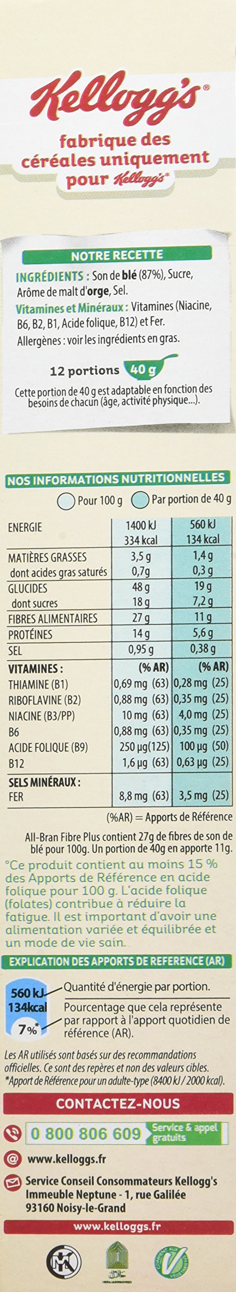 Kellogg's All-Bran Céréales au son de blé riches en fibres alimentaires 500 g - Lot de 6
