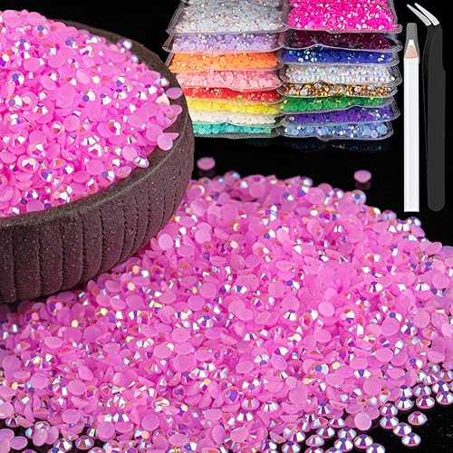 8000 diamantes de imitación de resina de 0.118 pulgadas a granel, color rosa AB con parte trasera plana, diamantes de imitación redondos de gelatina