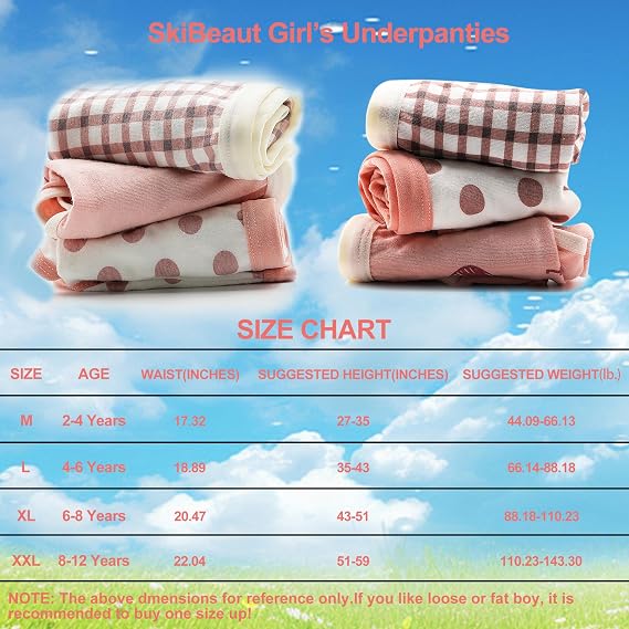 SkiBeaut Cotton Girls Panties Underwear Soft Short Little Big Girls Child Underpants Undies Panties Briefs,6 Pack,2-12 Years