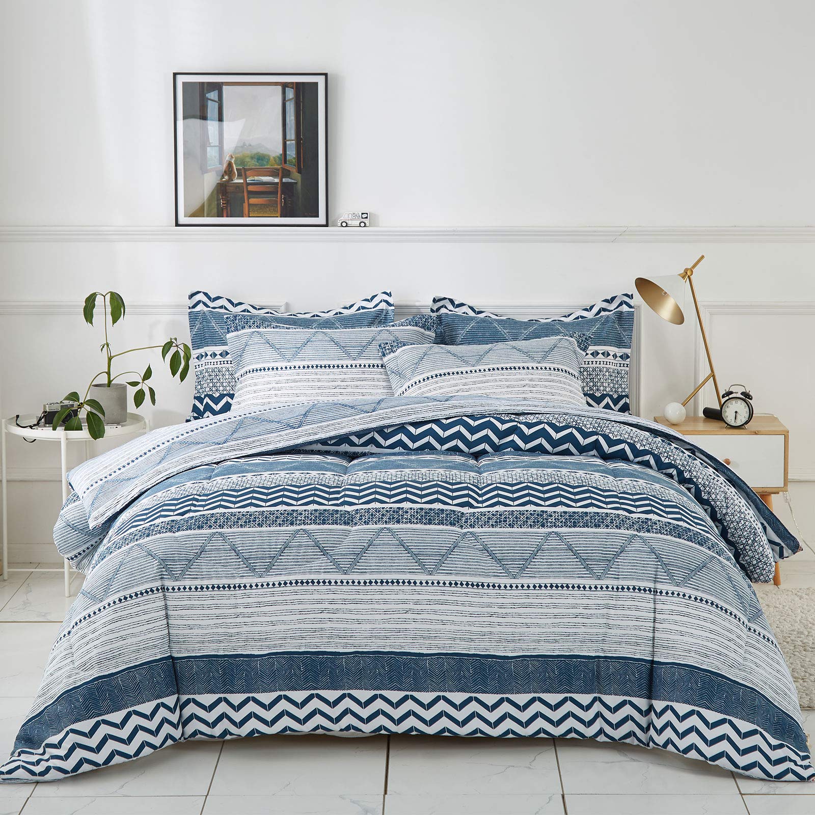 Joyreap 3pcs Comforter Set, Soft Microfiber Bedding Comforter for All Season, Navy Wave and