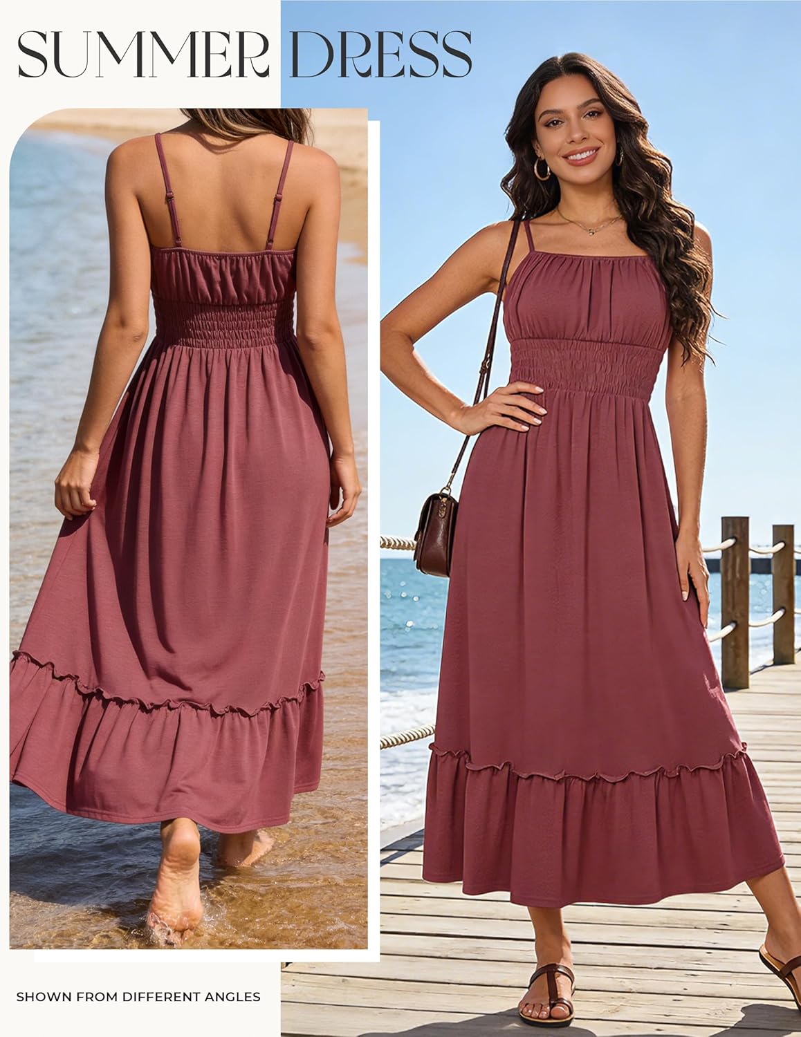 GRACE KARIN Women's Summer Maxi Dress 2026,Smocked Ruched Bust Sundress with Adjustable Straps & Pockets-Beach Vacation Dress
