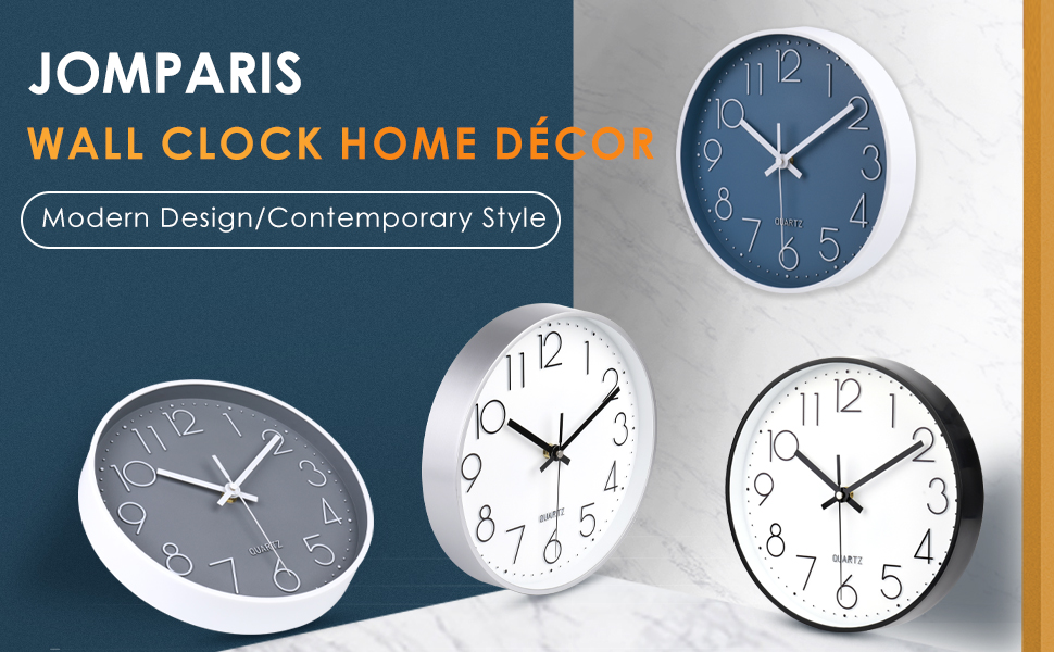 jomparis 10 Inch Black Wall Clock Battery Operated Silent & Non