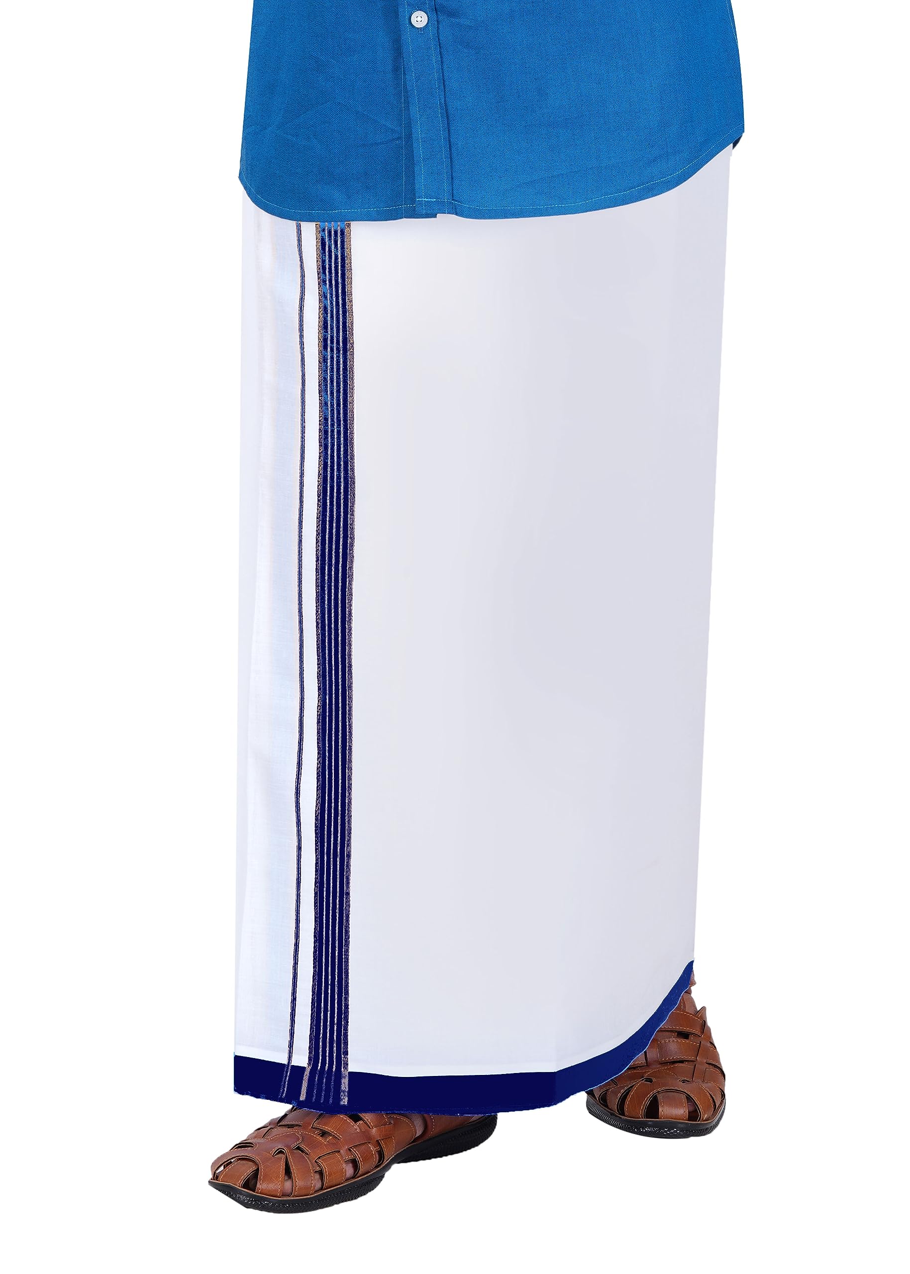 prakasam cotton Men's fancy Jari border double (1.28x4.00 mtrs) Solid Men Dhoti-picture-11
