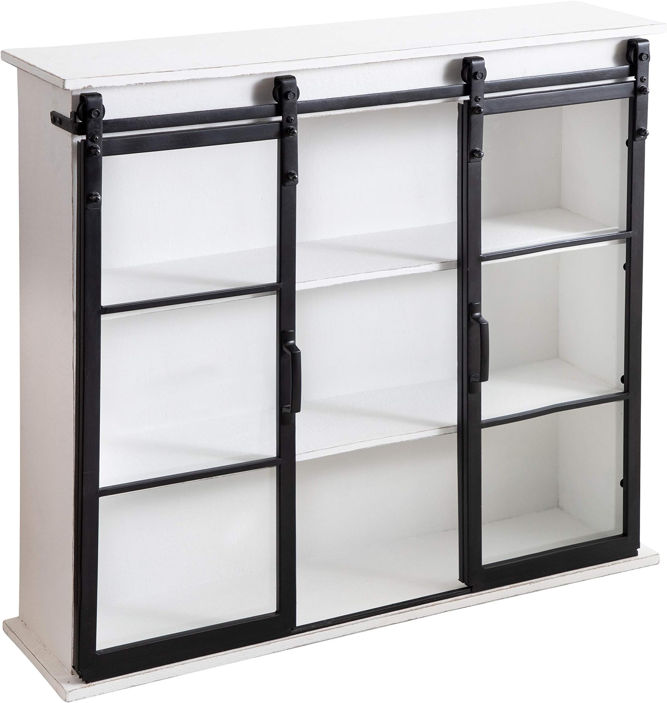 Kate and Laurel Barnhardt Decorative Wooden Wall Cabinet with Two Sliding Glass Doors, 30" x 28", White, Barndoor Modern Farmhouse Storage