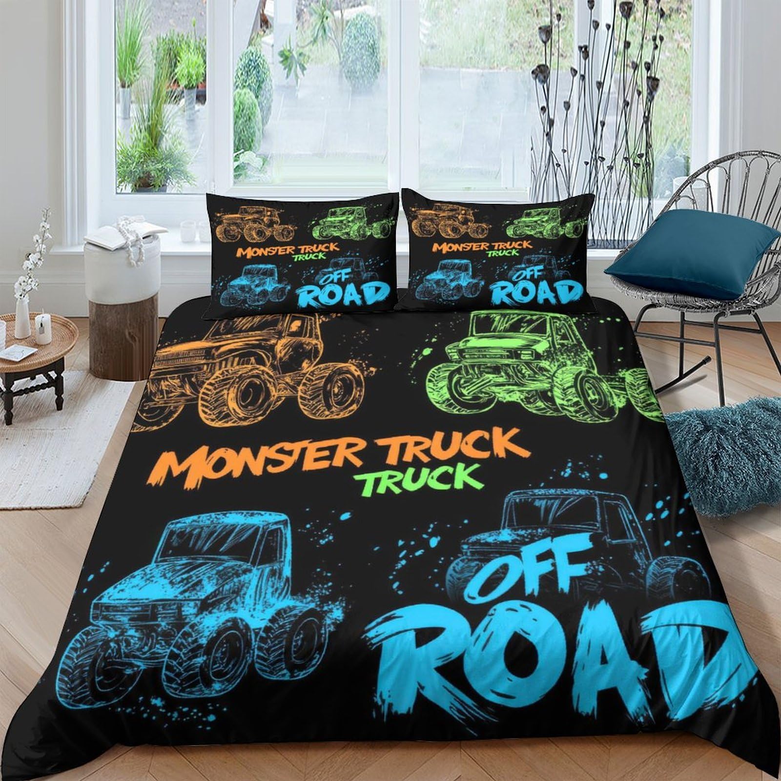 Ctjqhvkz Style-3 3D Printed Monster Truck Fitted Sheet Microfiber Soft Colourful Off Road Bed Cover For Bedroom Dorm Mattress Protection Decor Single（135X200cm）