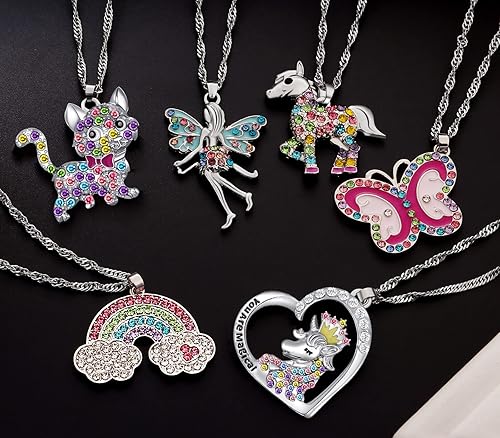 Miniatura 5 de SYNLIN Bonitos collares para niñas adolescentes Adorable collar de cristal pastel para niñas pequeñas Regalos de unicornio y hadas Collar