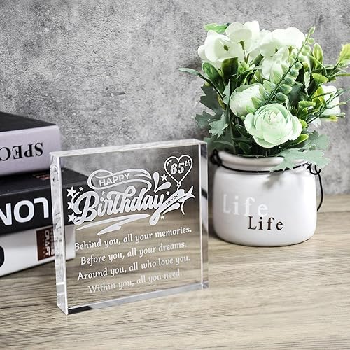 Miniatura 4 de Pisapapeles de cristal grabado personalizado para cumpleaños número 65, ideas de regalos de cumpleaños para él, novia, hijo, hija, hermano, hermana,