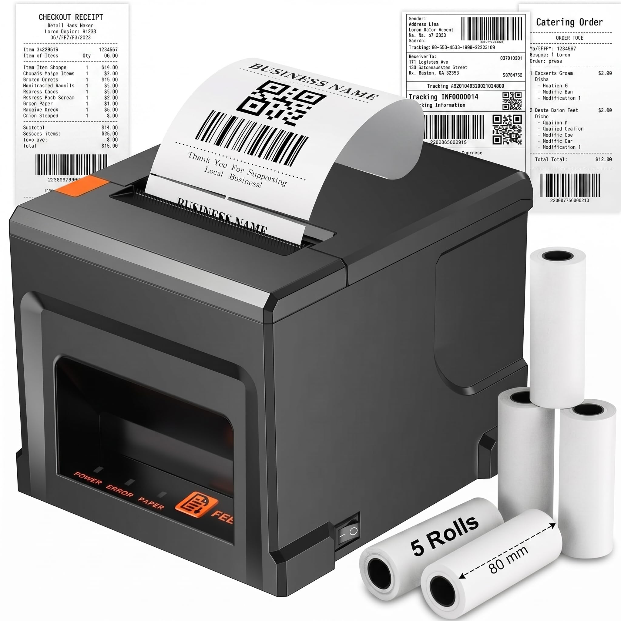 Fuhuihe Stampante Termica per Scontrini POS 80mm Bluetooth, con USB, Compatibile con Windows/Mac, Ideale per Ristoranti e Negozi al Dettaglio