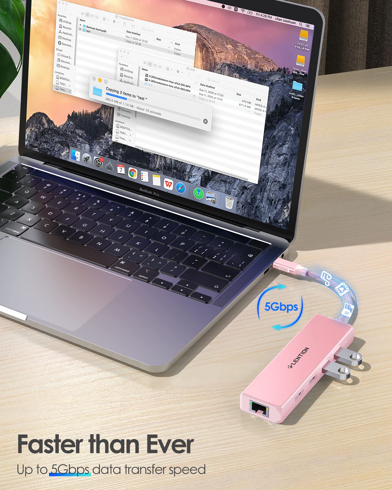 LENTION Hub USB C a HDMI 4K, Ethernet 1000M, 3 Dongle USB 3.0, Adattatore per 2023-2016 MacBook Pro M2 M1, Nuovo Mac Air, iPhone 15 Plus Pro Max, Surface Pro 9, Chromebook (C25, Oro Rosa)