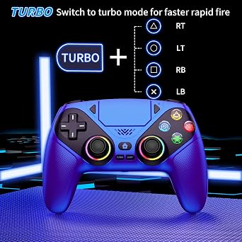 Dinosoo RGB Wireless Controller for PS5/Pro/Slim/PC, with Back Paddles, Touchpad, Dual Vibration, 6-Axis Gyro, Macro, Turbo, Speaker & 3.5mm Audio