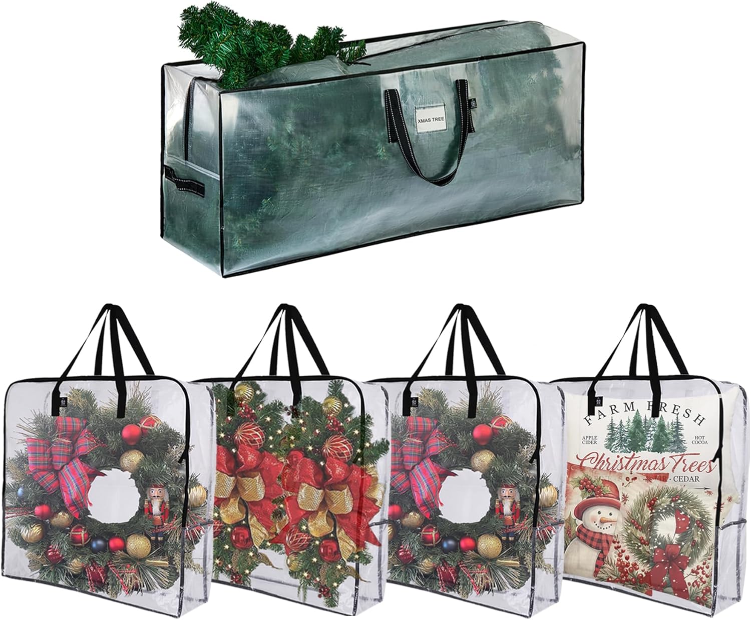 VENO 5 Pack Christmas Wreath, Tree Storage Bags (5 Pack Multi-Use Wreath Bags, 1 Pack 7.5 ft Tree Storage)