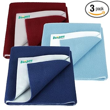 Bumpers Anti-Piling Quick Dry & Absorbent Sheet Polycotton Baby Bed Protecting Waterproof Mat (Dark Blue, Maroon, Light Blue, Small (70 x 50cm), Pack of 3) - image, photos
