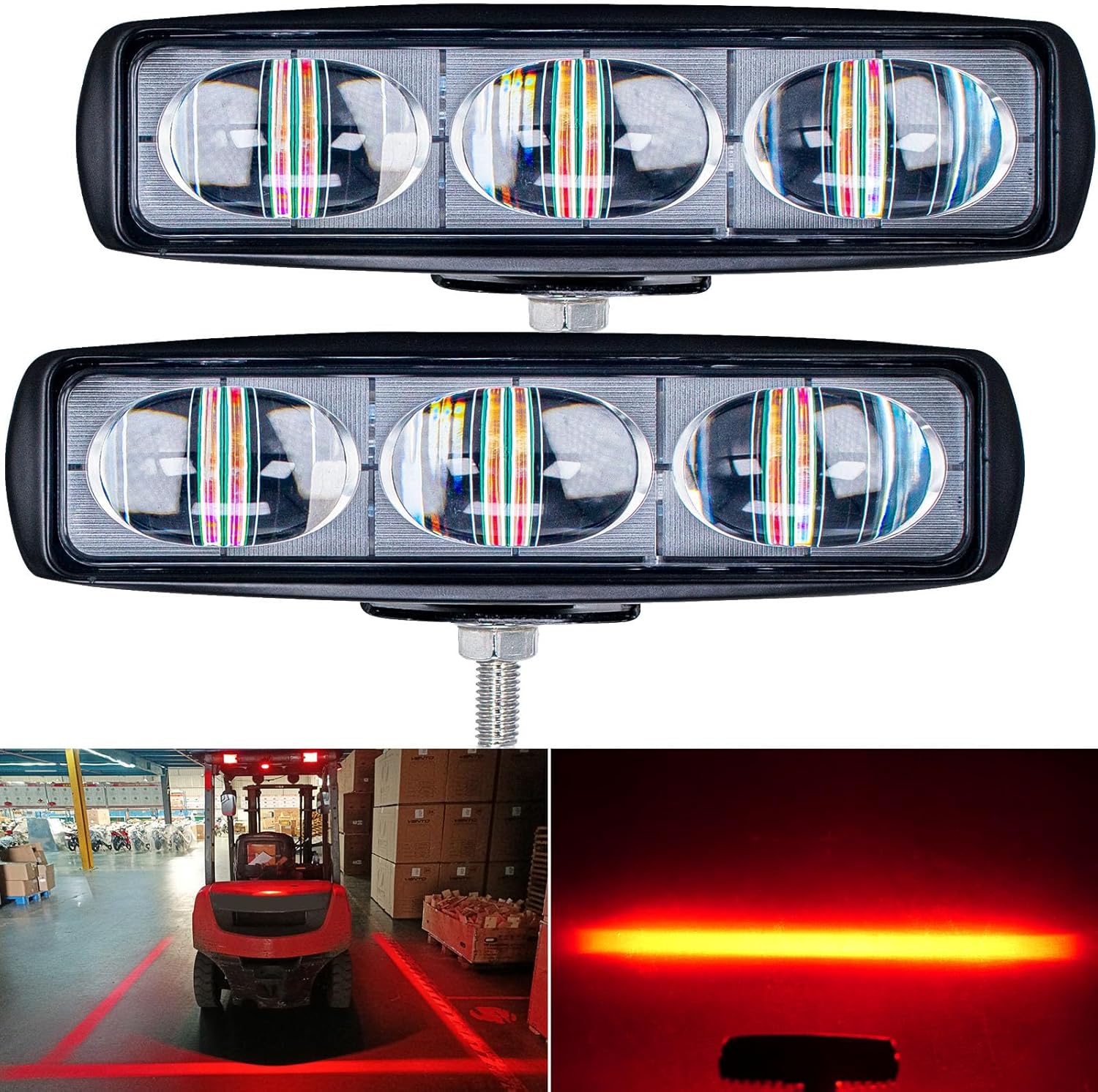 AUTOXBERT 2PCS 6 Inch LED Forklift Safety Lights, 30W Red