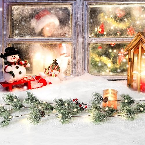 Miniatura 8 de Paquete de 2 guirnaldas de Navidad artificiales preiluminadas de SHareconn de 6 pies con luces cambiantes multicolor, control remoto, funciona con