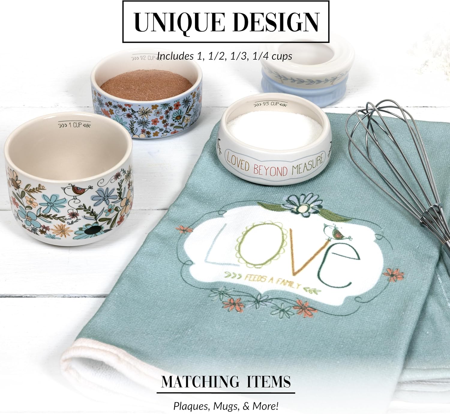 Pavilion Gift Company - Measure - 6.75" x 3.5" Ceramic Stacked Measuring Cups Love Appreciation Baking Kitchenware