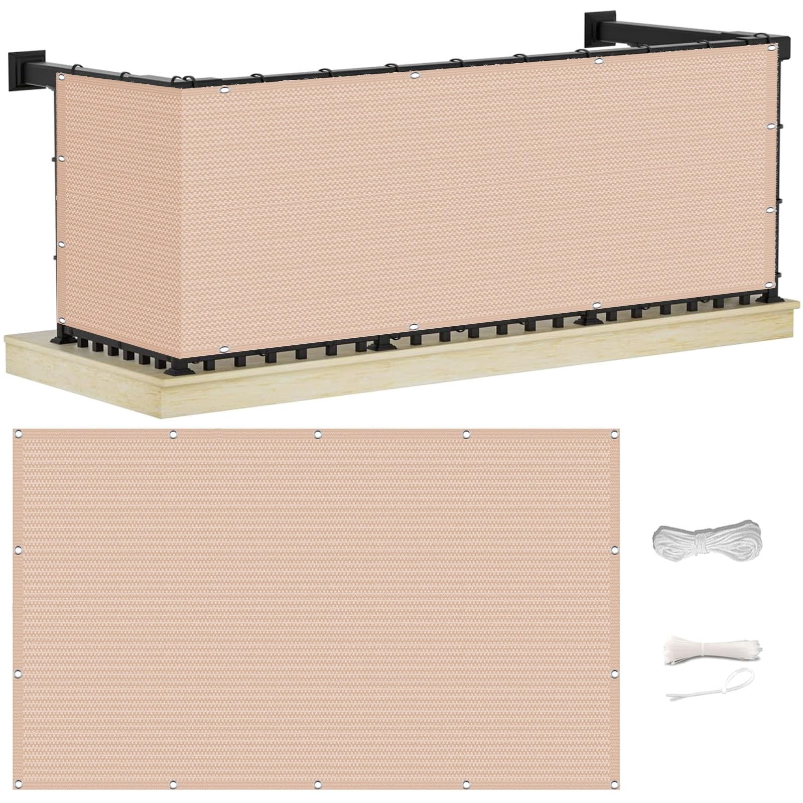 GJZQDKX Weatherproof Balcony 90x550 cm with Cable Ties & Eyelets Cream Canopy for Garden Patio Deck Enhance Outdoor Privacy & Style