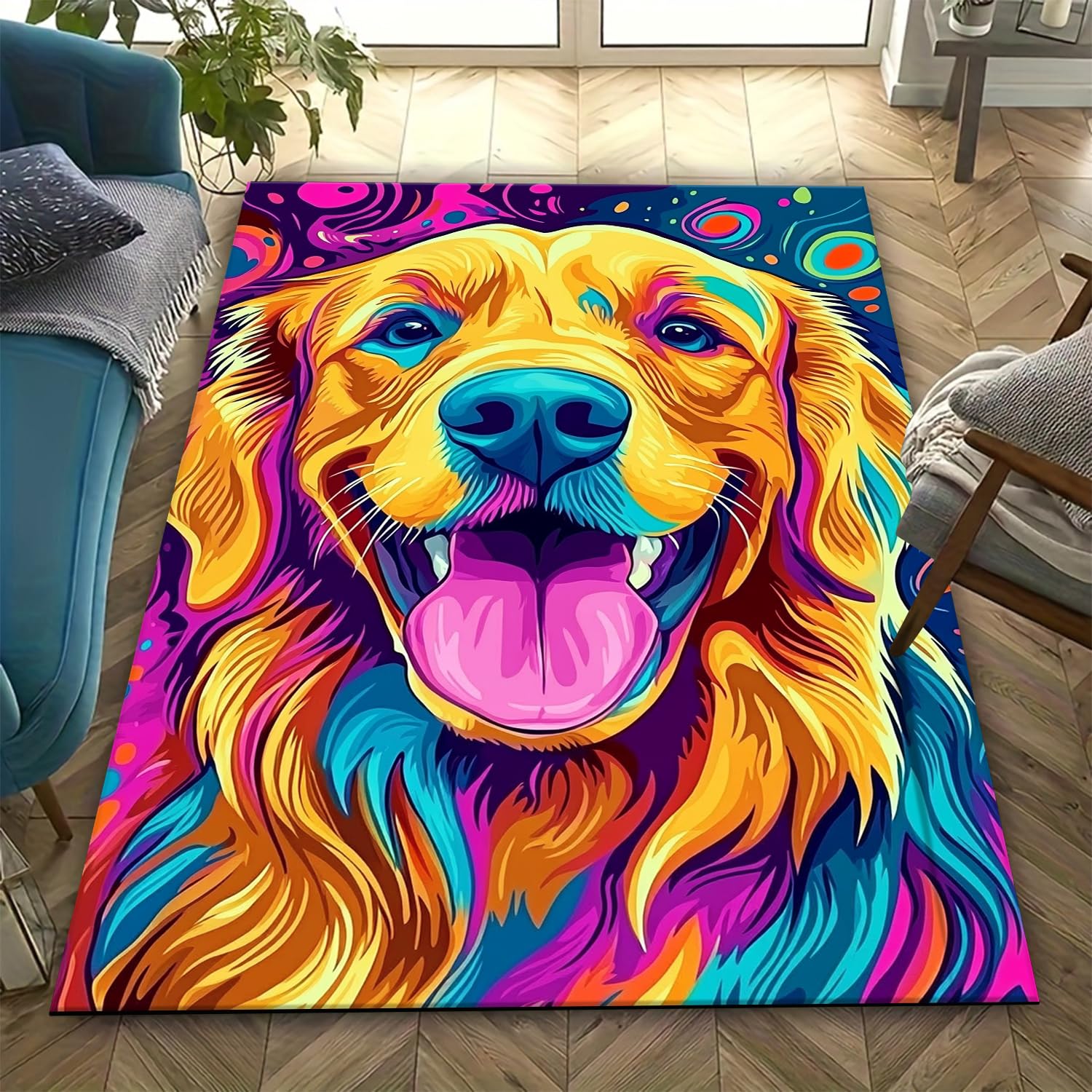 Tapis de salon 3D chien 160x230 cm antidérapant et doux pour chambre