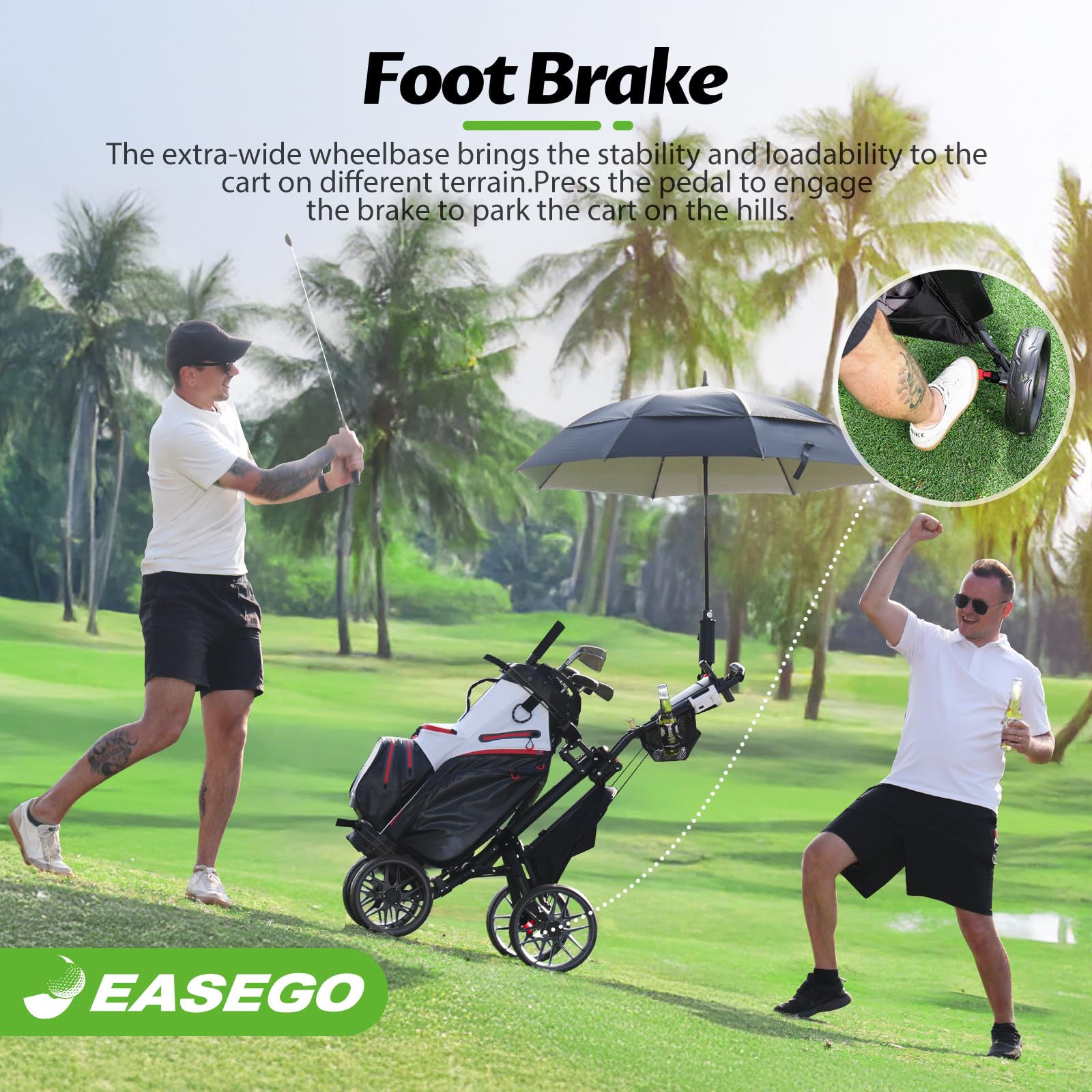 Golf Push Cart 4 Wheel : Golf Walking Carts with Phone Holder/Cup Holder/Umbrella Holder/Foot Brake/Cooler Basket 3 Wheel Superlite Golf Pull Cart All-Terrain Golf Caddy Carts