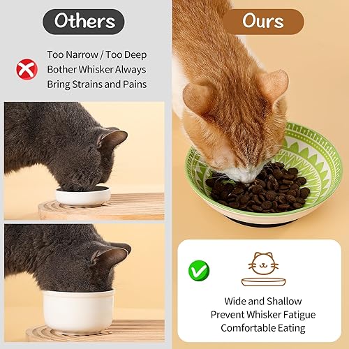 Miniatura 4 de Fairy Tales - Juego de 6 cuencos de cerámica coloridos para gatos, platos de alimentación con alfombrilla antideslizante, plato ancho poco profundo