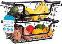 Vista 1 de BIRDROCK HOME Wire Baskets - Set of 2 Stackable Hanging Bins - Wall Mount Shelf - Potato Onion Storage - Kitchen Pantry Organizer - Fruit Vegetable