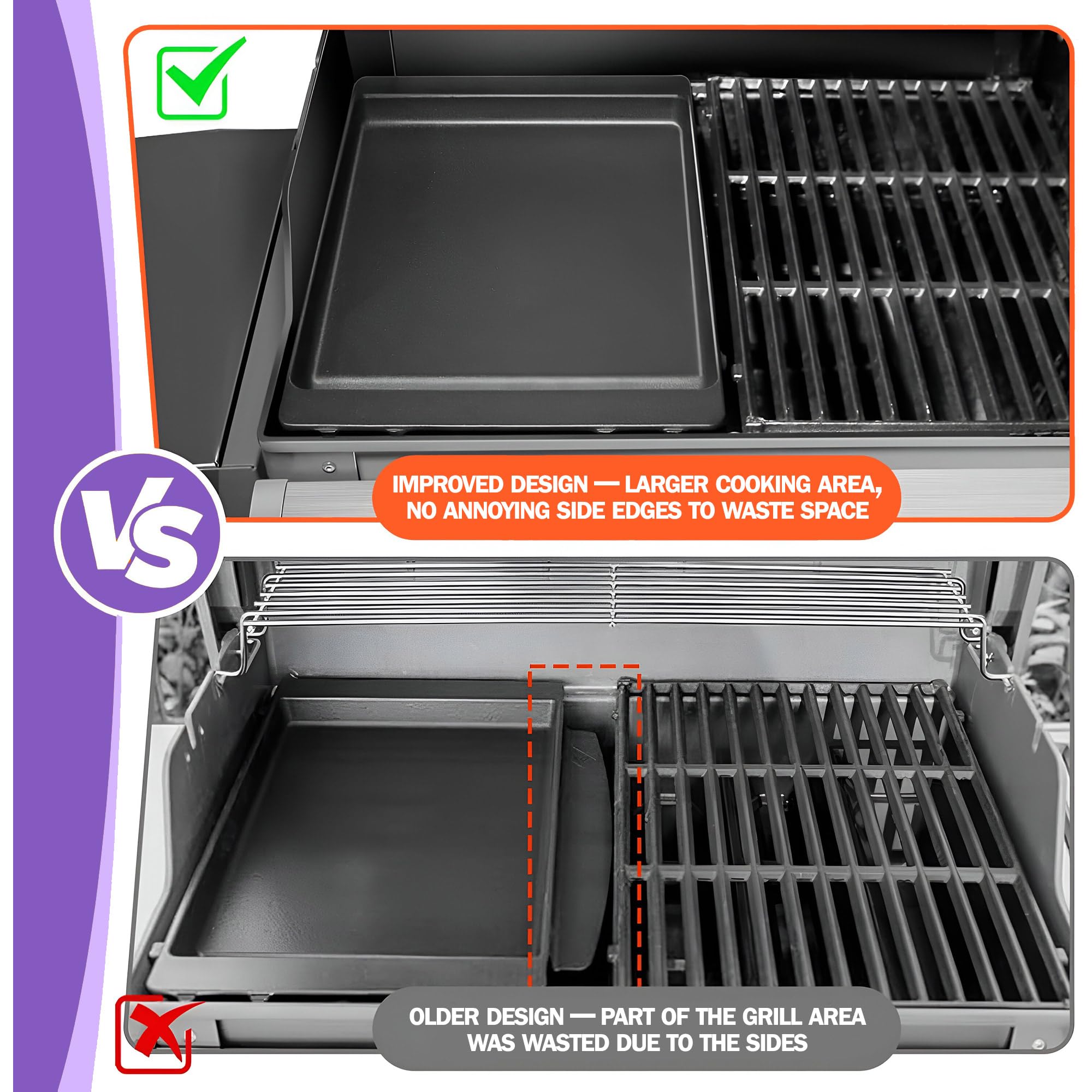 7566 Plaque de cuisson en fonte profonde pour barbecues Weber Genesis 300 Series, plaque émaillée de 49,3 cm × 32,5 cm Convient aux barbecues à gaz E-310 E-320 E-330 S-310 S-320 S-330