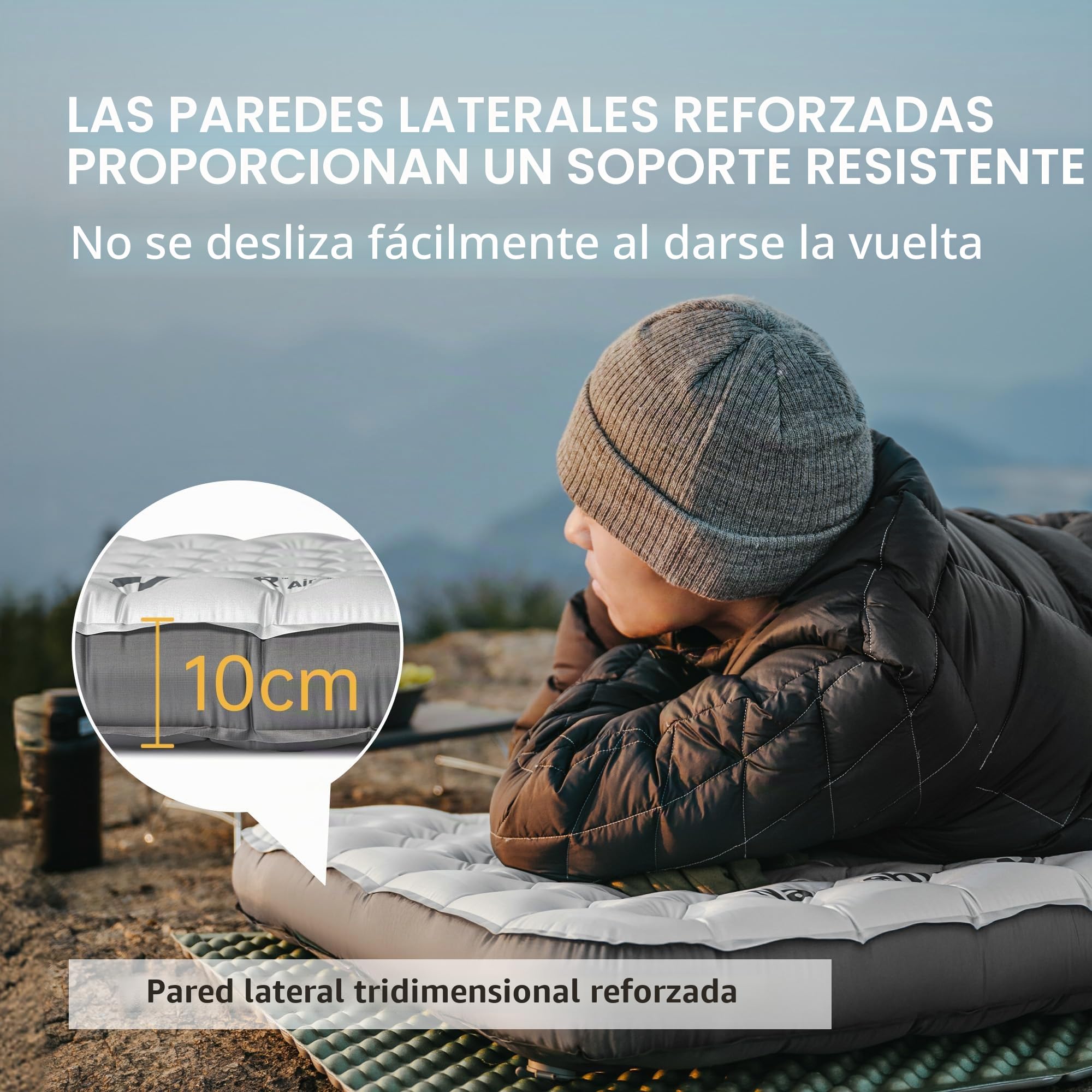 Naturehike Esterilla térmica de 6,5 R para acampar con paredes laterales, 4 estaciones, 10 cm de grosor, ultraligera, autoinflable, duradera, con bolsa inflable