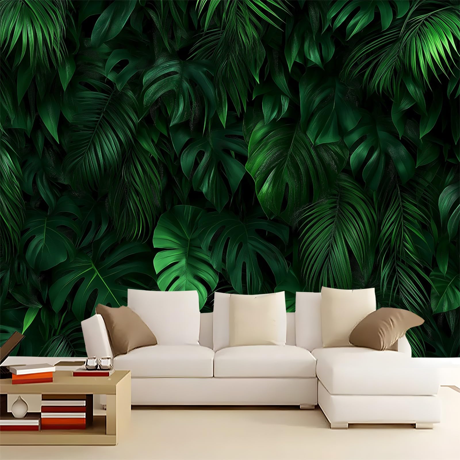 Panoramiczna tapeta tropikalna monstera roślina ciemnozielony 200 x 140 cm (szer. x wys.), panoramiczna gigantyczna tapeta 3D salon sypialnia jadalnia pokój dziecięcy dekoracje ścienne z włókniny