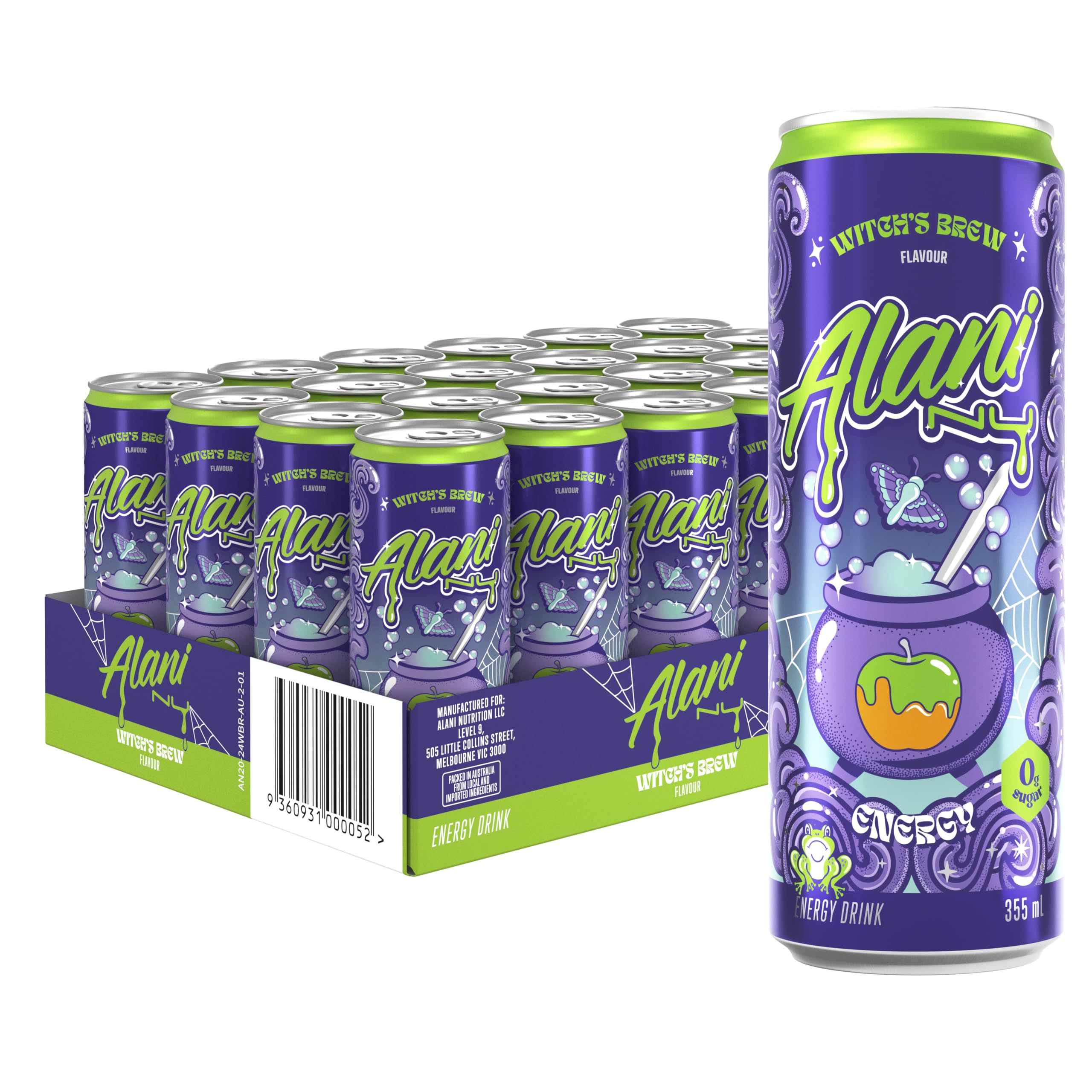 Alani Nu WITCHES BREW Sugar-Free, Low Calorie Energy Drinks | 110mg Caffeine | Zero Sugar | 15 Calories or Less | 355 mL Cans (24 Pack)