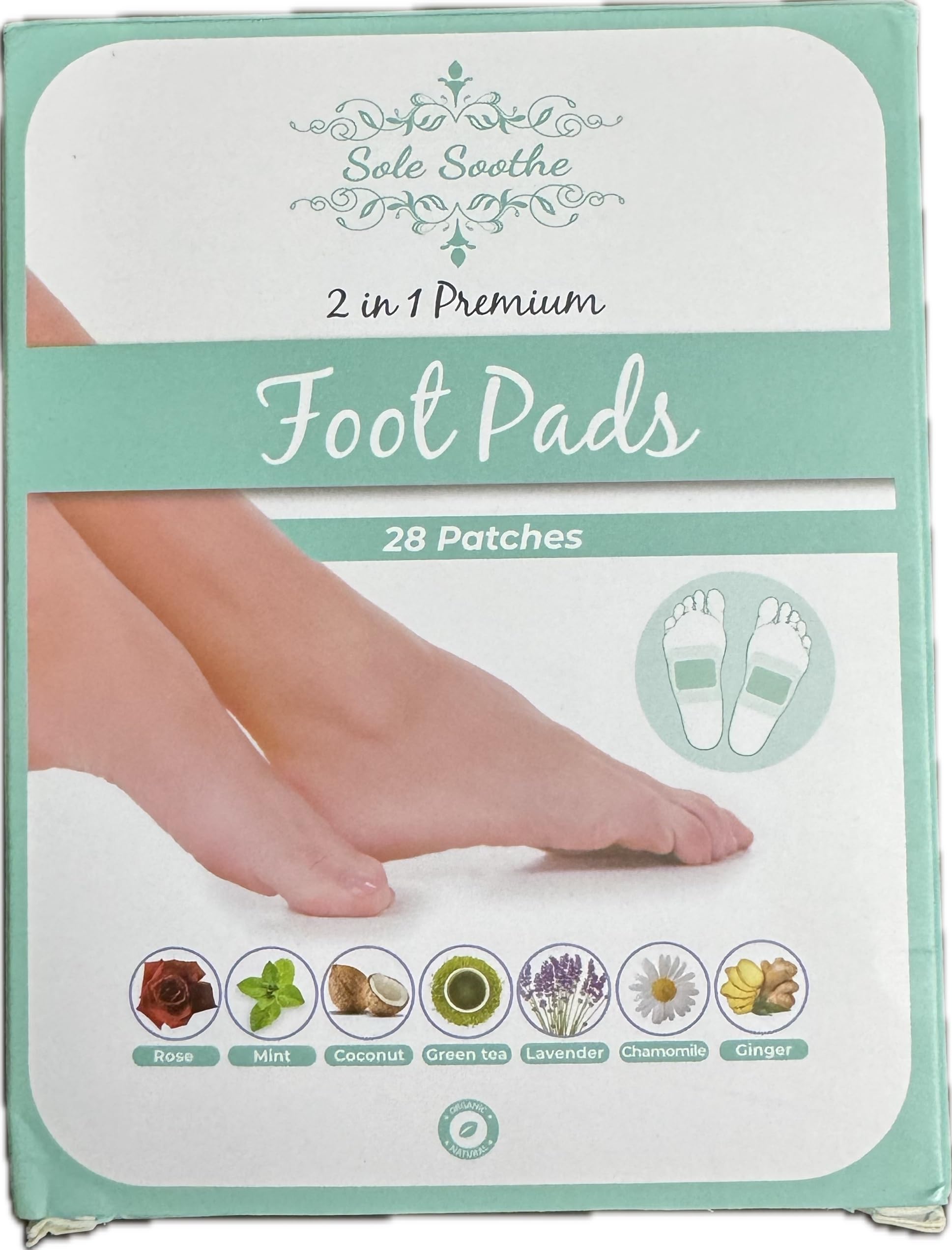 Sole Soothe Foot Pads Upgraded Premium 2 in1, 100% All Natural Foot Patches for Increased Energy, Deep Sleep, Anti-Stress, 7 Types -Ginger,Mint,Rose,Green Tea,Lavender,Coconut - 28 Counts (Box of 1)
