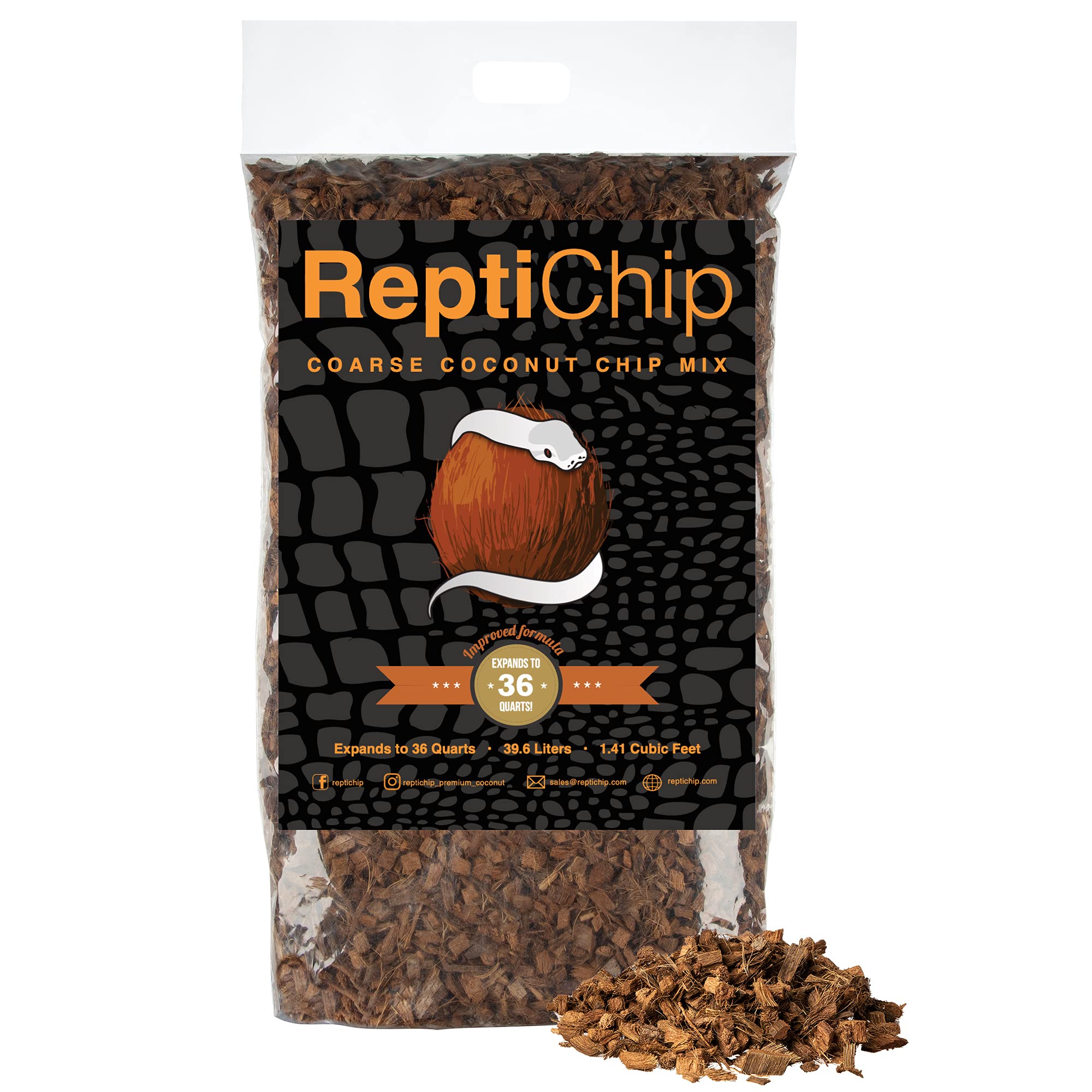 ReptiChip Reptile Bedding Loose Coconut Chip 36 Quart Coco Husk Substrate Mulch for Snake Habitat, Ball Python Terrarium, Turtle Tanks, Tortoise Enclosure