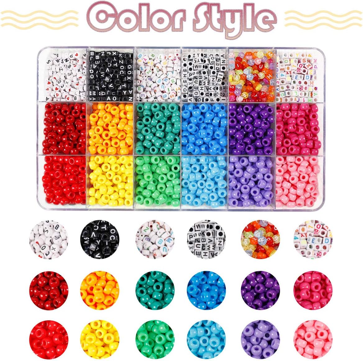 1720+pcs Pony Beads Kit 1830pcs 6 Style Letter Alphabet Beads Rainbow Plastic Pony Bead Bulk Multicolor Kandi Bead Elastic String DIY Crafts Jewelry Making Kit for Bracelets Necklaces - Image 2