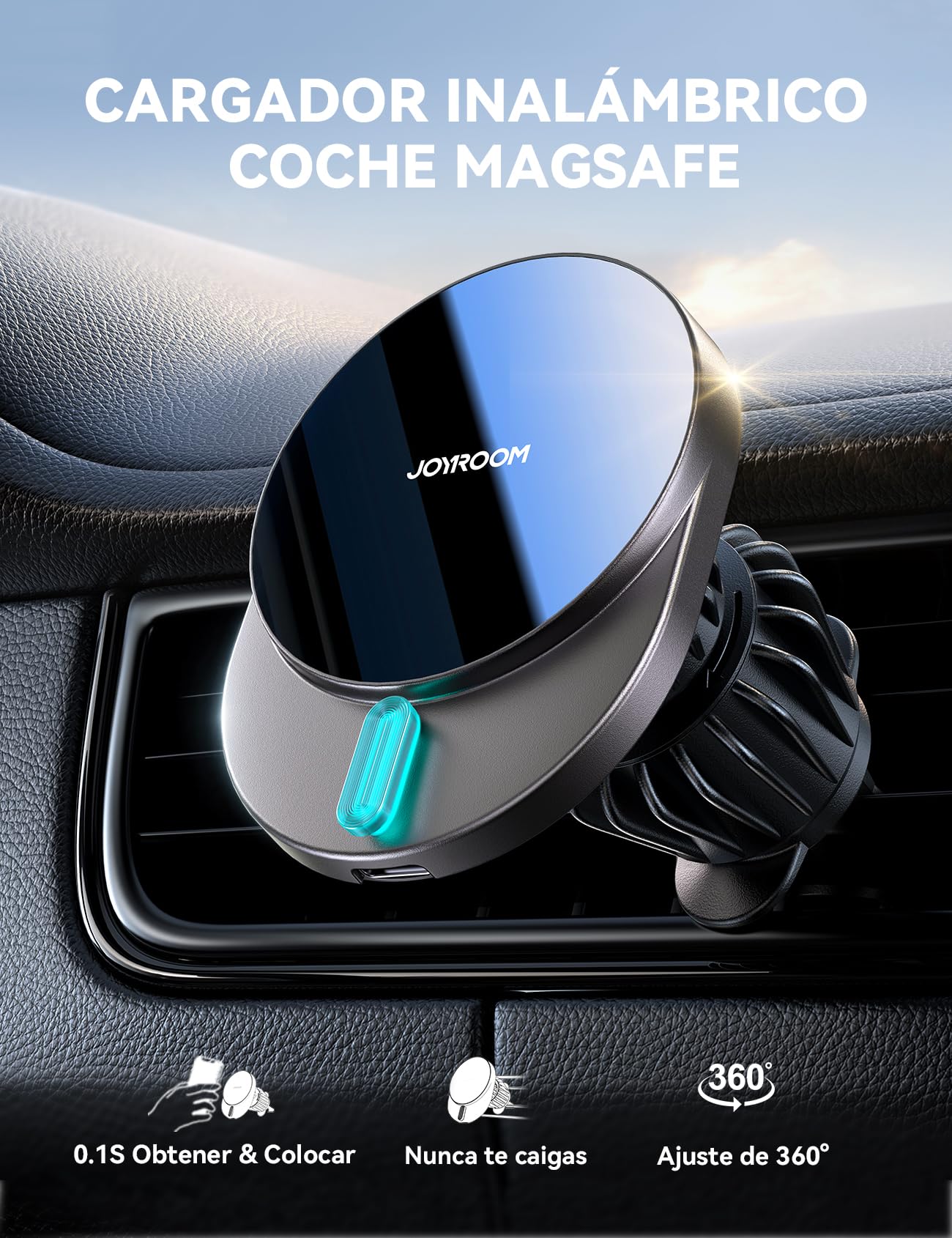 JOYROOM Cargador Inalámbrico Coche Magsafe 15W Carga Rápida, Soporte Magsafe Coche para Rejilla del Aire, Cargador Inalambrico Magnetico Coche Compatible con iPhone 16/15/14/13/12 Serie