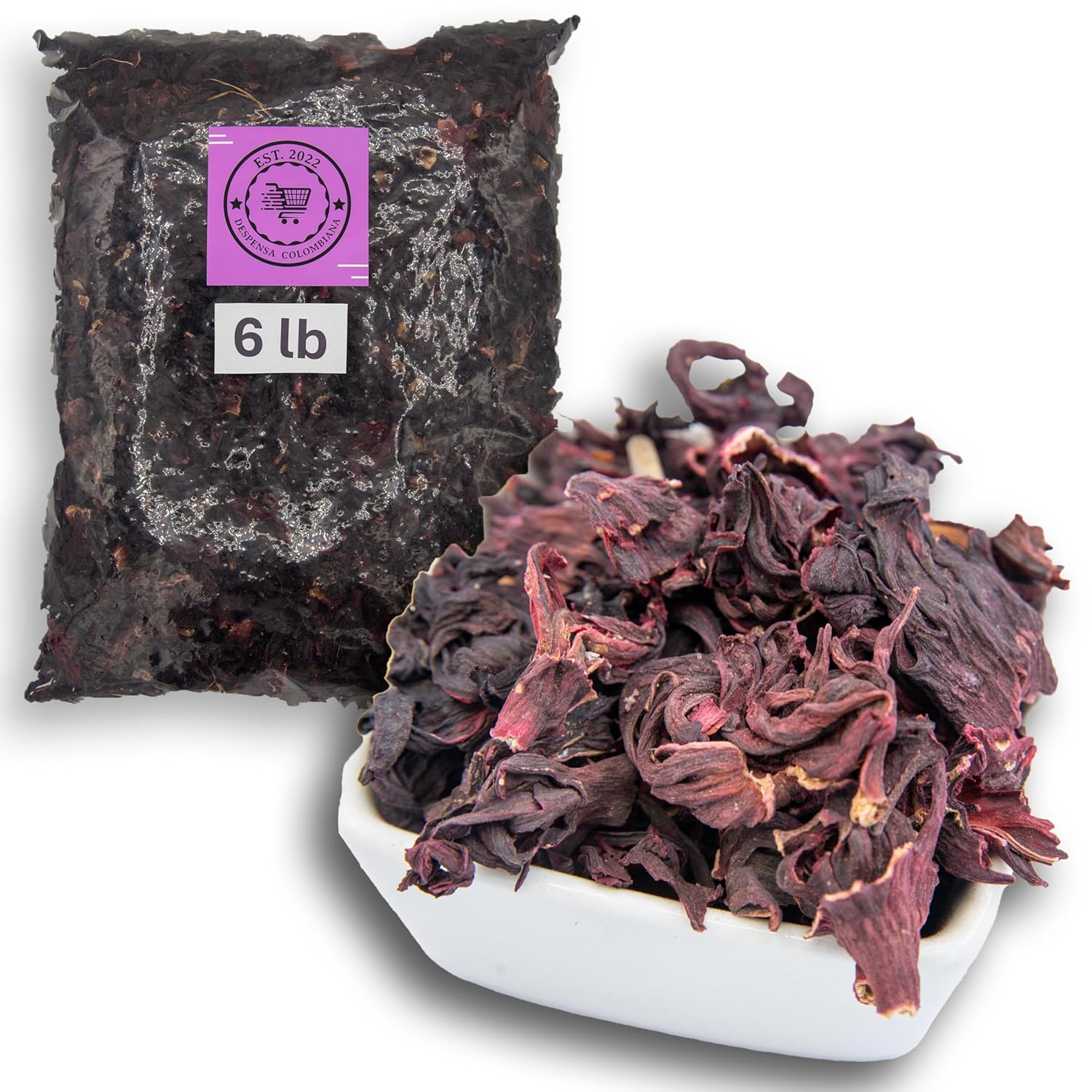 6 lbs Hibiscus Flowers Despensa Colombiana - Flor de Jamaica Bag, Dried Hibiscus Flowers - Ideal for Juices, infusions and Flor de Jamaica teas- Despensa Colombiana
