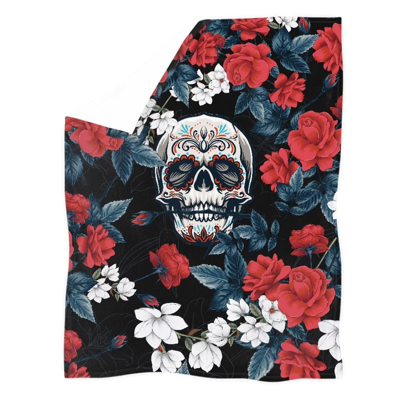 xixirimido Red Rose Skull Blanket Fleece Throws for Women Men All Seasonal Blankets Soft Cozy Plush Warm Winter Blankets for Office Picnic Sofa - Image 3