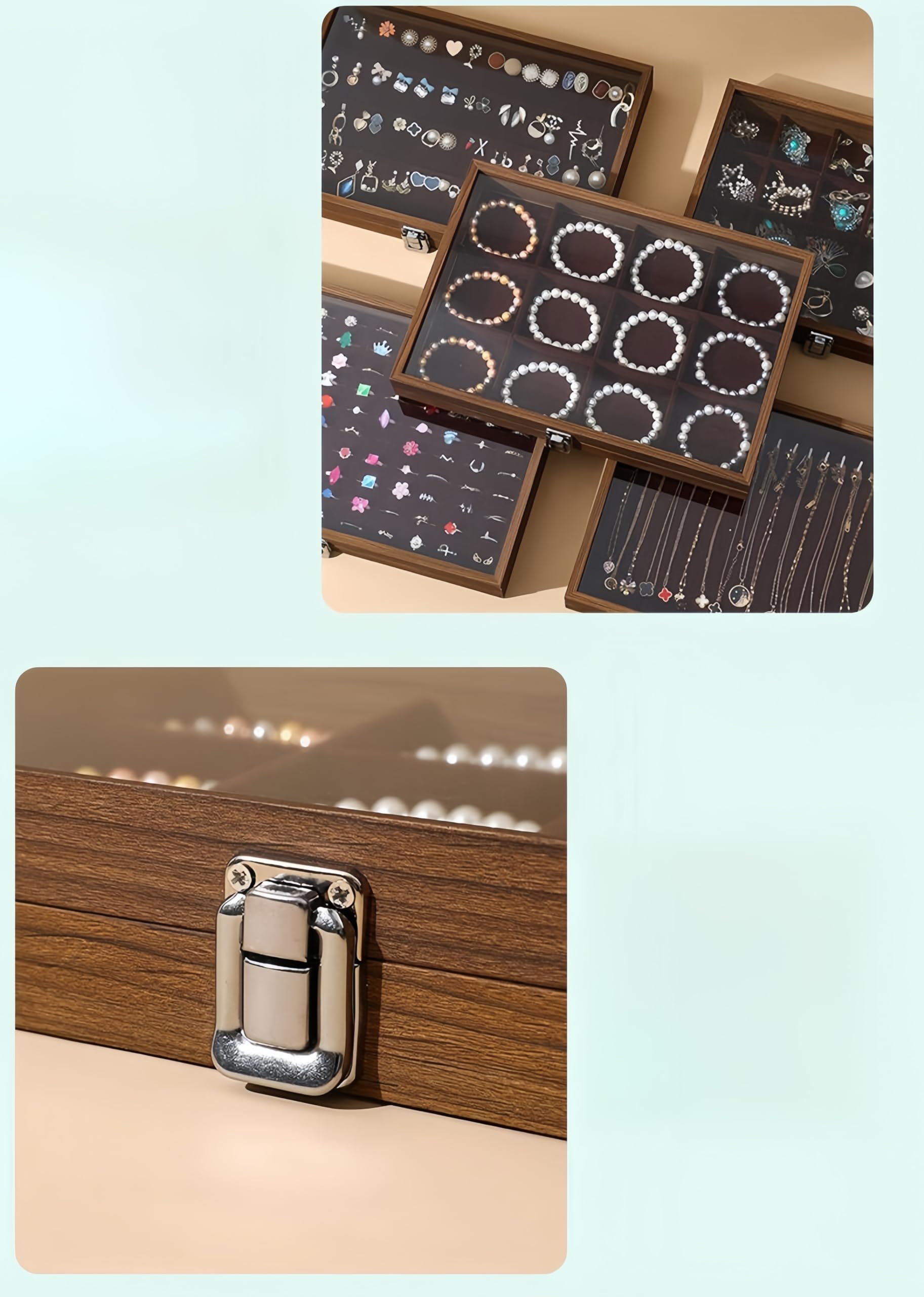 Amazon｜[Kulangsu ]ジュエリー収納 天然木 木製 ガラス蓋 防塵 卓上