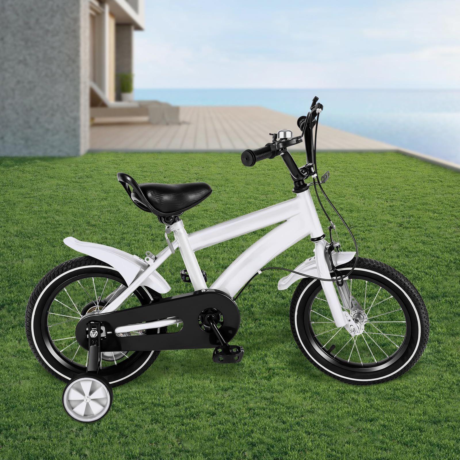 14 Pulgadas Infantil Bicicleta, para niños de 3 a 6 años, Ruedas auxiliares Entrenamiento, Exterior Altura Ajustable, estabilizadores extraíbles, Doble Sistema de frenado