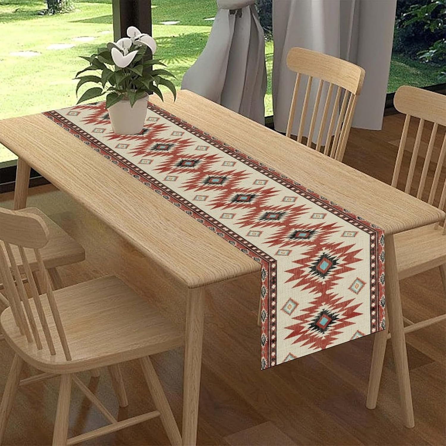 Native Aztec Table Runner, Tribal Style Southwestern Geometric Western Ethnic Style Table Dresser Scarves Table Setting Decor for Garden Farmhouse Dining Kitchen Table Decoration 13x108