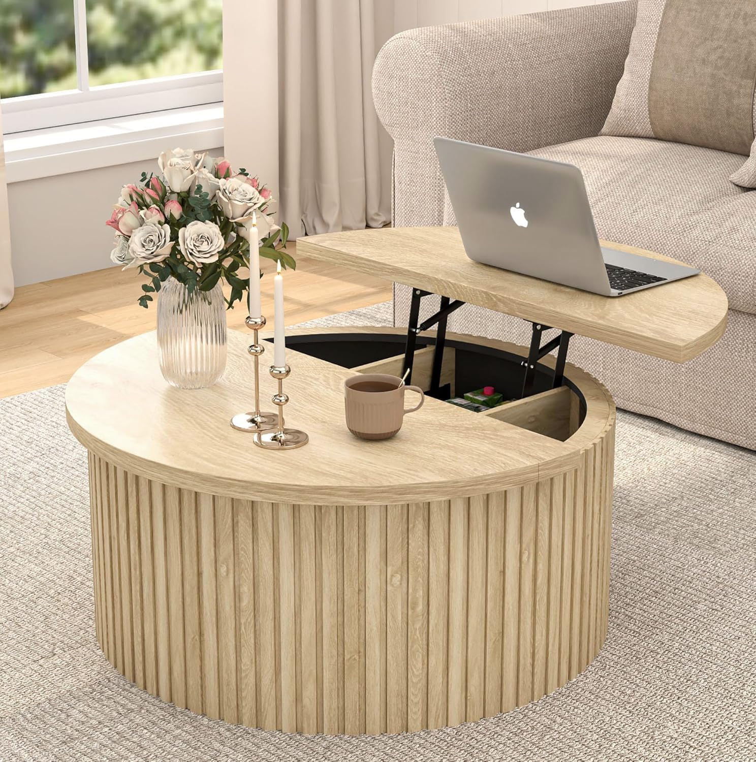 Farmhouse Fluted Lift Top Coffee Table with Storage
