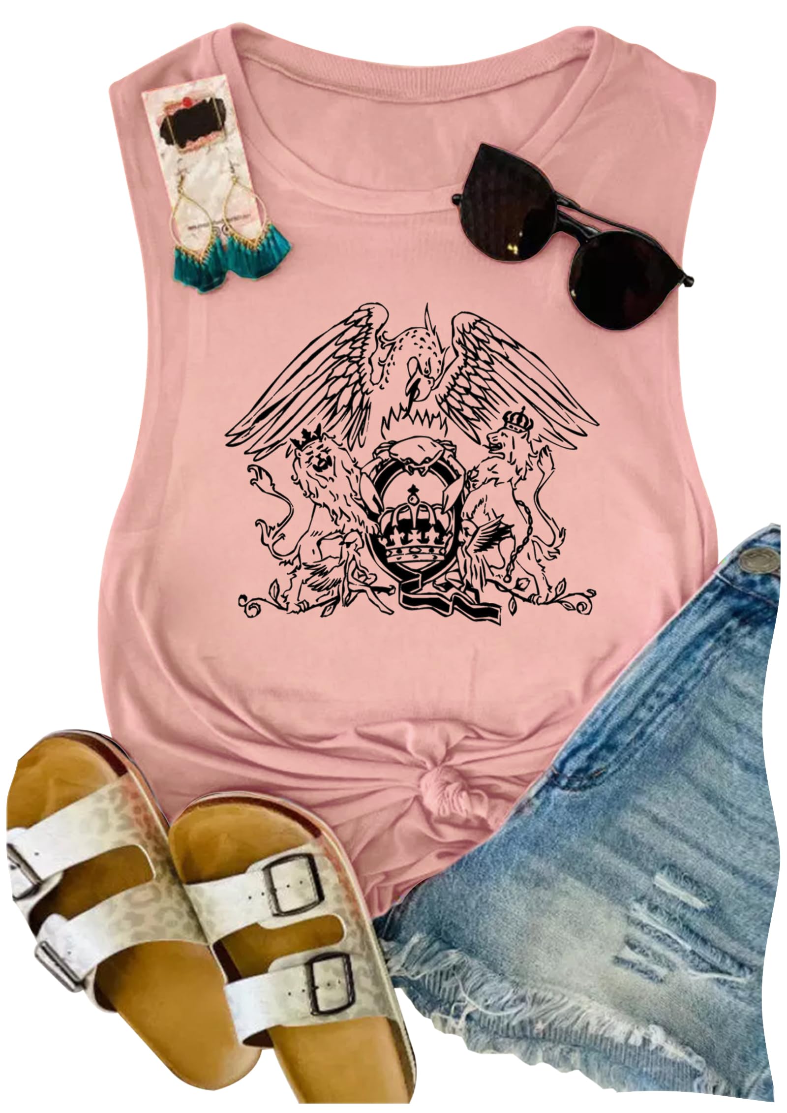 LANMERTREEWomen Vintage Rock Band Shirt Summer Graphic Tees Freddie Cute Mercury Rock Band Tees Tank Top for Music Lovers