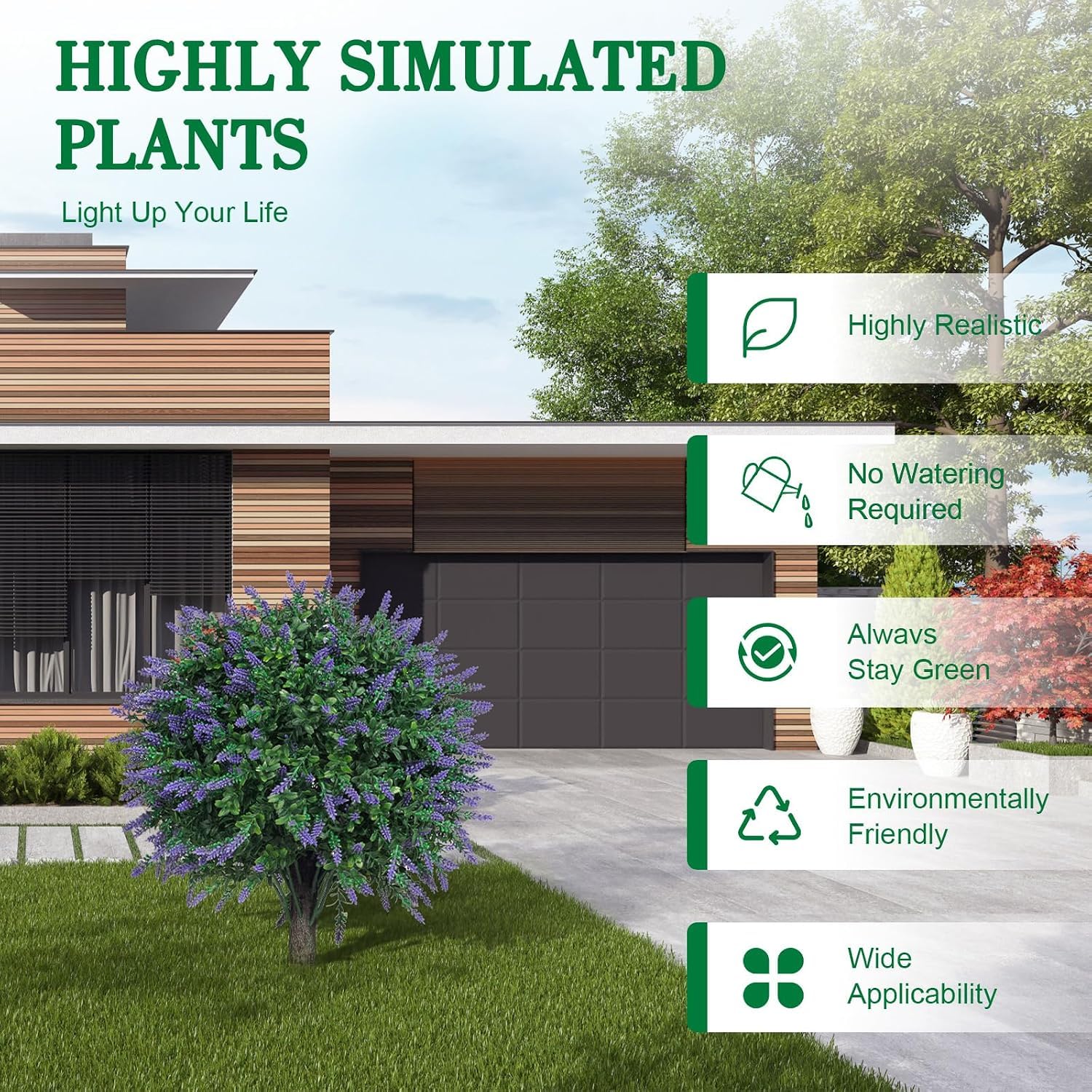 2 arbusti artificiali di bosso con picchetto, piante artificiali con lavanda, per interni ed esterni, giardino, cortile, veranda, terrazza