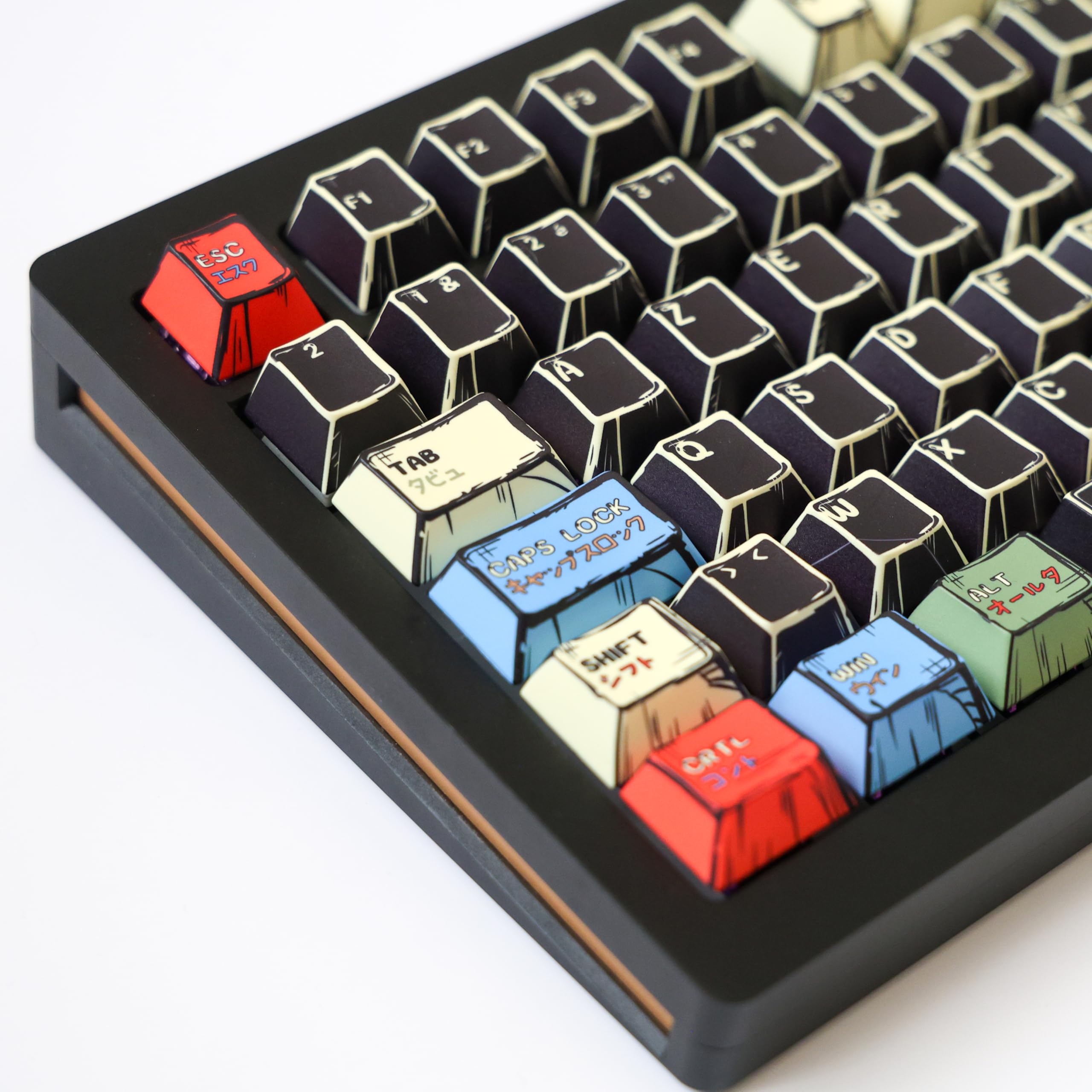 Black Manga Keycaps PBT AZERTY/QWERTY, Layout ISO & ANSI, 143 Touches, Épaisseur 1.8mm, Profil Cherry, Compatible MX Switch, FR/en/DE/ES, pour Clavier Mécanique/Magnétique, 60%/75%/100% (FR)