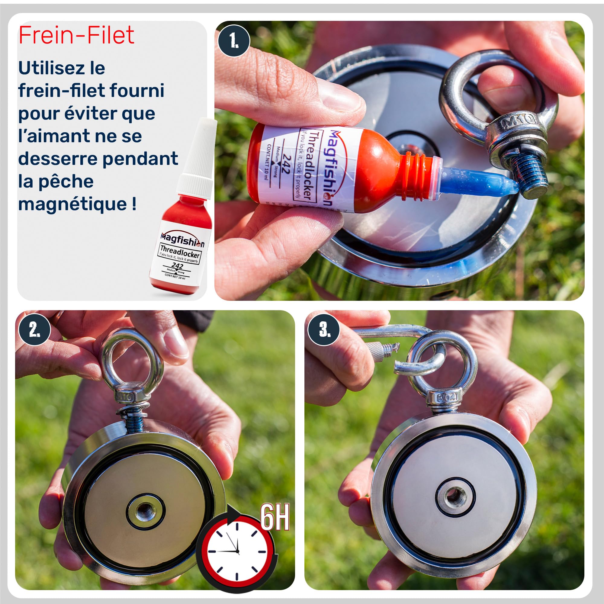 MAGFISHION Aimant Neodyme Puissant - Traction de 1100KG (2 x 550kg) - Aimant de Pêche - Ø116mm - Peche a l'aimant avec de Corde (20M) et Gants - Kit de Pêche Super Magnétique