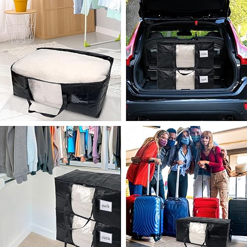 Miniatura 6 de Fixwal Bolsas de mudanza resistentes, paquete de 6, 93 L, color negro, bolsas de almacenamiento con asas resistentes y ventana visible, ahorro de