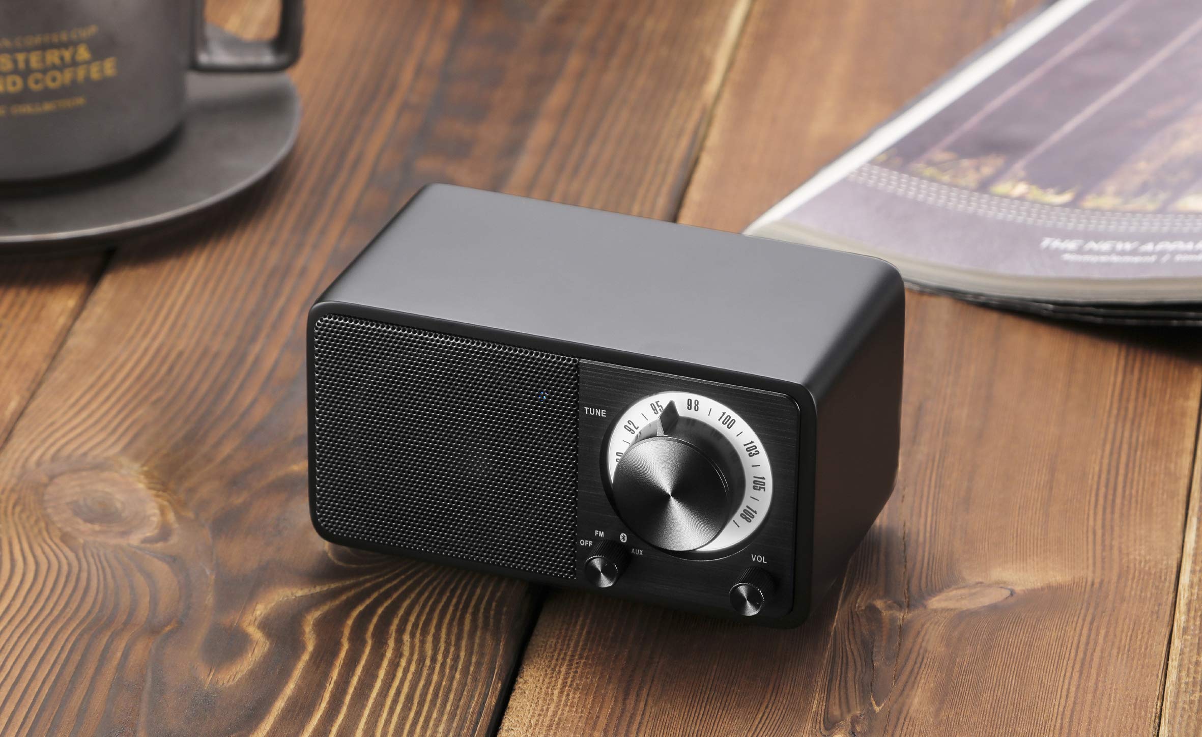 SANGEAN WR-7 – Kompaktes, tragbares Radio mit FM, Bluetooth, integriertem Akku, edlem Echtholz-Gehäuse, Matt-Schwarz