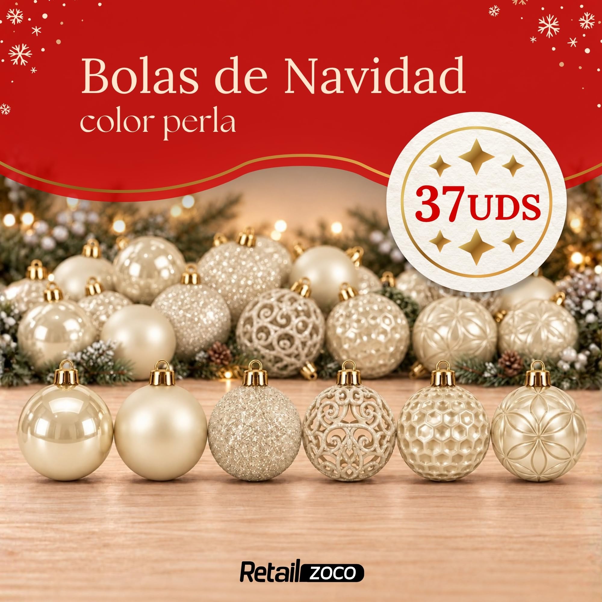 Bolas de Navidad, Adornos Arbol Navidad, 37 Piezas, Perla - imagen 2