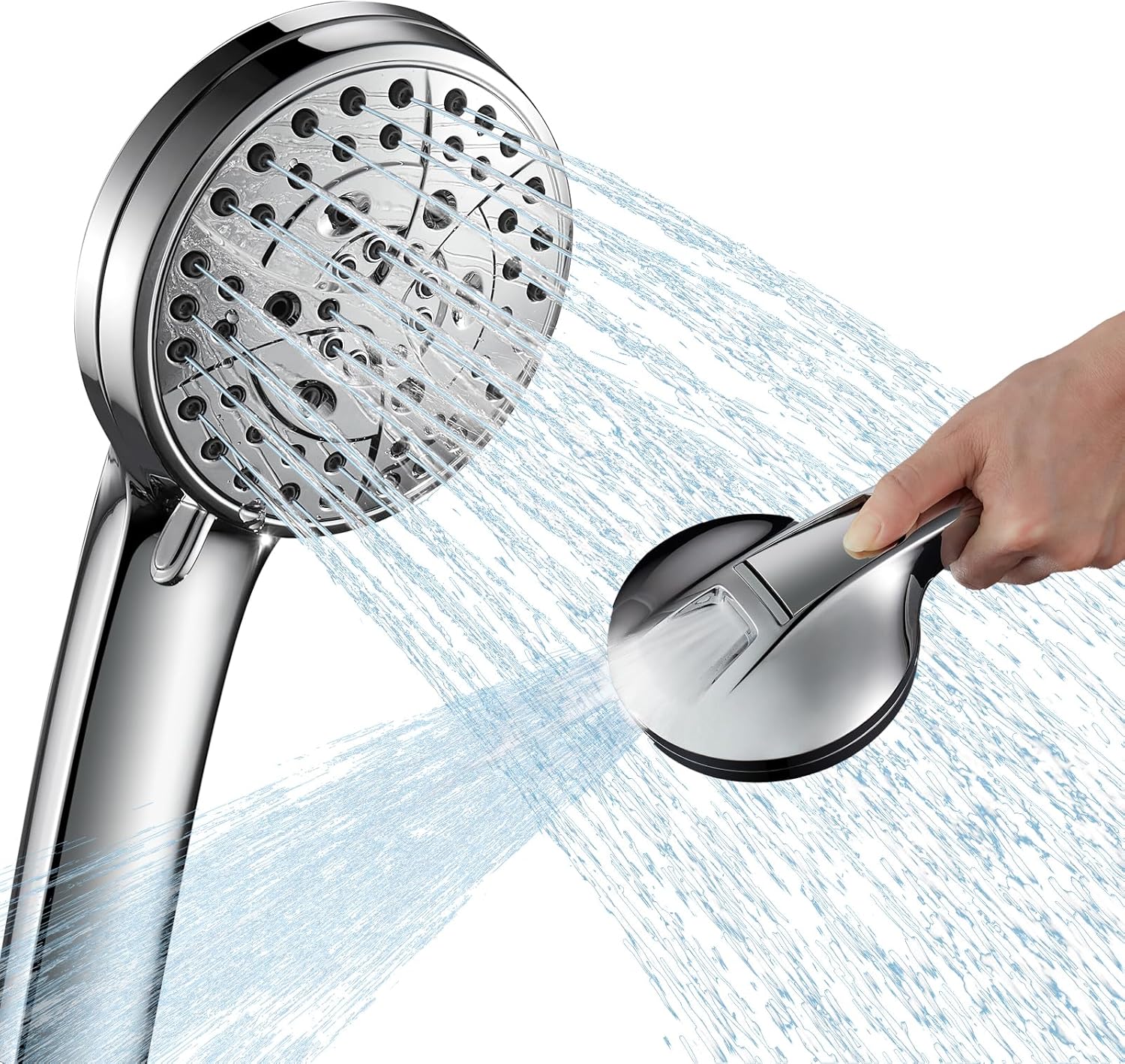 Regadera de Mano a Presión 7 Modos con Manguera de Acero Inoxidable 59"