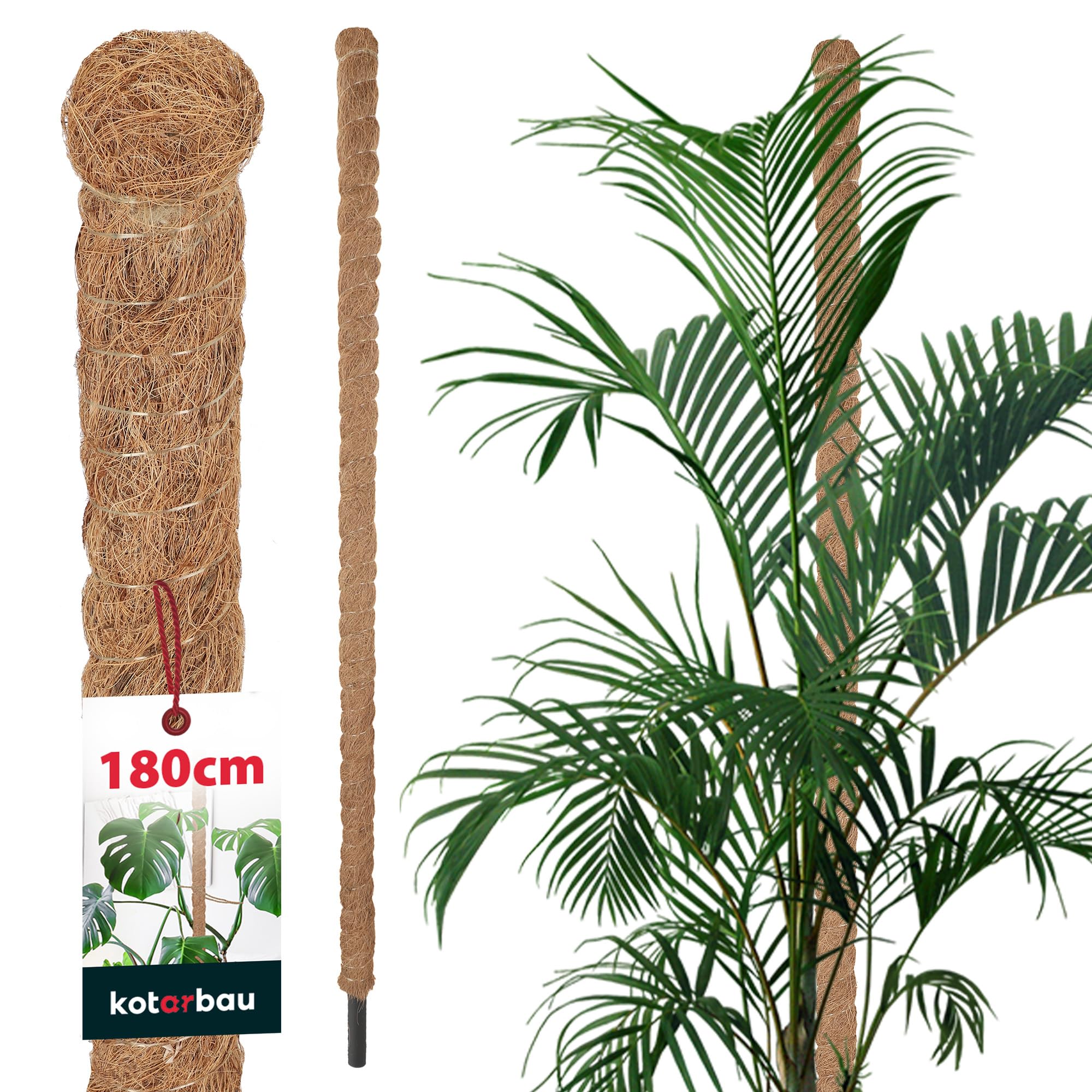 KOTARBAU® Tutori per Piante - ⌀ 3,2 x 180 cm - Palo di Muschio per Monstera - Fibra di Cocco - Palo per Piante - Marrone - Stecche di Supporto - Bastone Fibra di Cocco